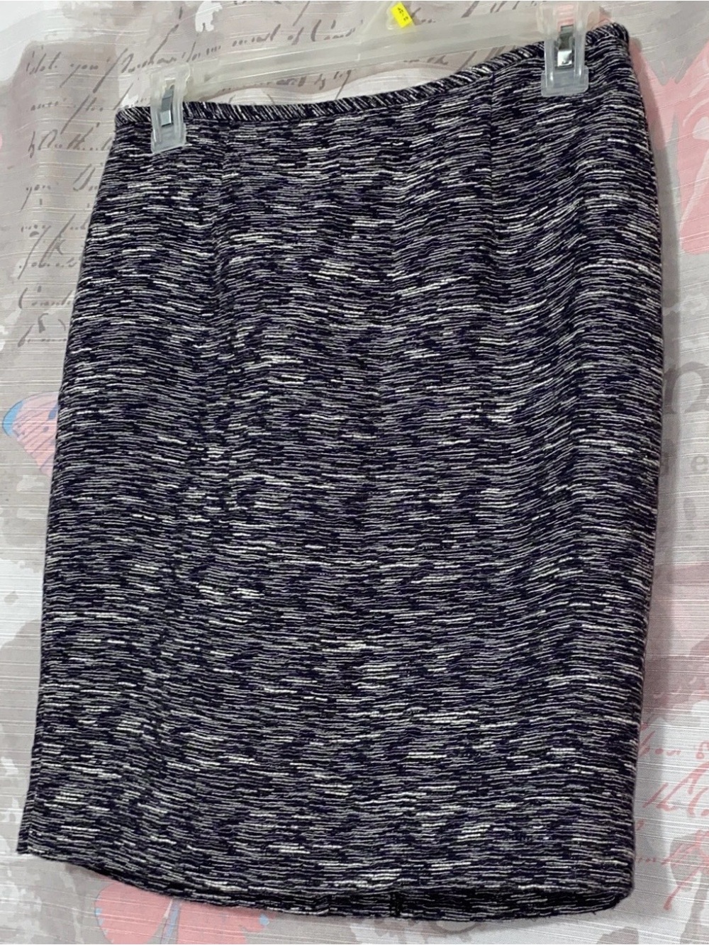 Calvin Klein Black/White/Purple Woven Thread Pencil Skirt Cotton Linen Blend